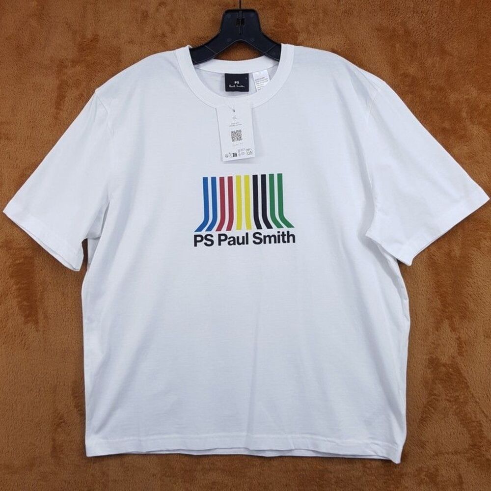 PAUL SMITH Shirt Mens Large White Pullover Crew Graphic Logo T-Shirt $95